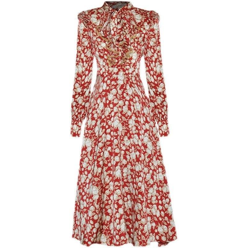 Vestido Floral Vintage Anos 40 Vermelho