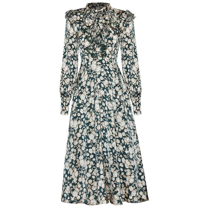 Vestido Floral Vintage Dos Anos 1940 Verde